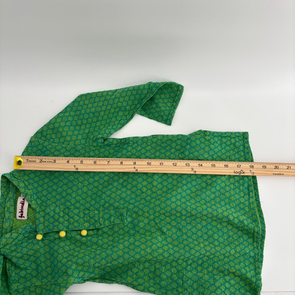 Fabindia Kurta Kids 2-3 Years Green Cotton Long Sleeve Button Ethnic Tunic Top - Picture 4 of 9